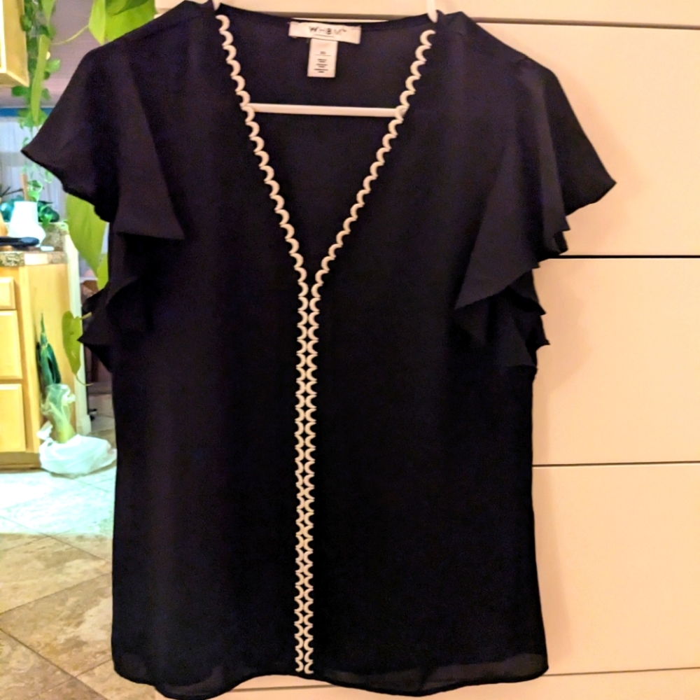 WHBM Flutter Sleeve Black Blouse
